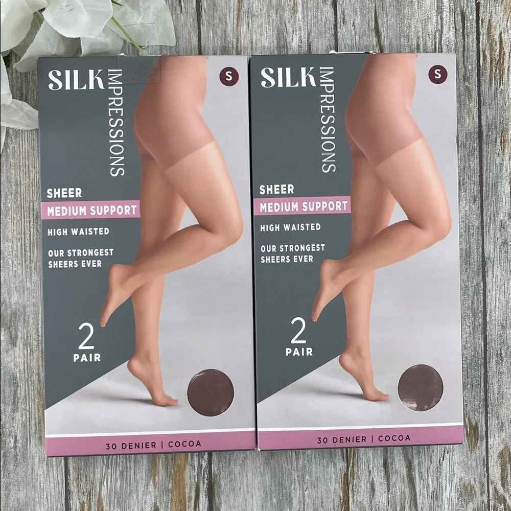 Silk Impressions Shimmer Sheer Pantyhose Stockings 30 Denier Sheer 2, 2-Packs S